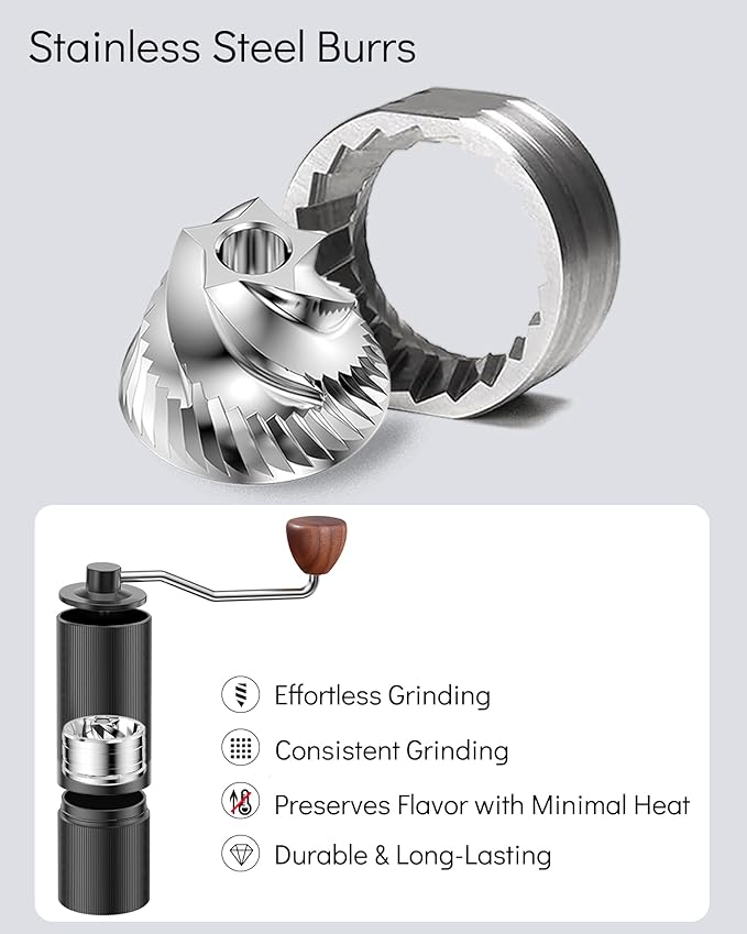 Manual Coffee Grinder, Photway Coffee Bean Grinder with CNC Stainless Steel Conical Burr and Adjustable Coarseness for French Press Coffee Office Traveling Camping Gift - Black Hand Coffee Grinder