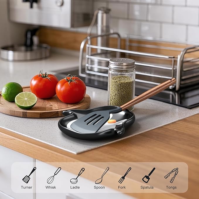 Penguin Spoon Rest for Stove Top – Ceramic Utensil Holder for Kitchen Counter – Cute Cooking Spoon Rest, Spatula Holder, Snack Dish – Unique Kitchen Gift for Holidays, Housewarming