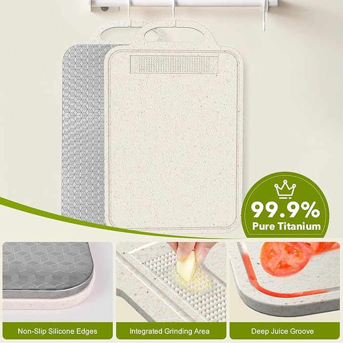 Titanium Cutting Board,Cutting Board for Kitchen Cutting Boards Double Sided with Pure Titanium & Wheat Straw PP, Easy to Clean, Non-Slip, for Meat & Vegetables, Kitchen Gift14.1X9.8