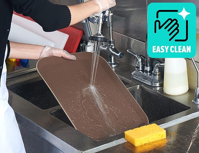 CURTA 2-Pack Restaurant Grade Non-Slip Tray, NSF, 16 Inch x 12 Inch, Plastic Rubber Lined Anti-Skid Rectangular Serving Tray, Brown