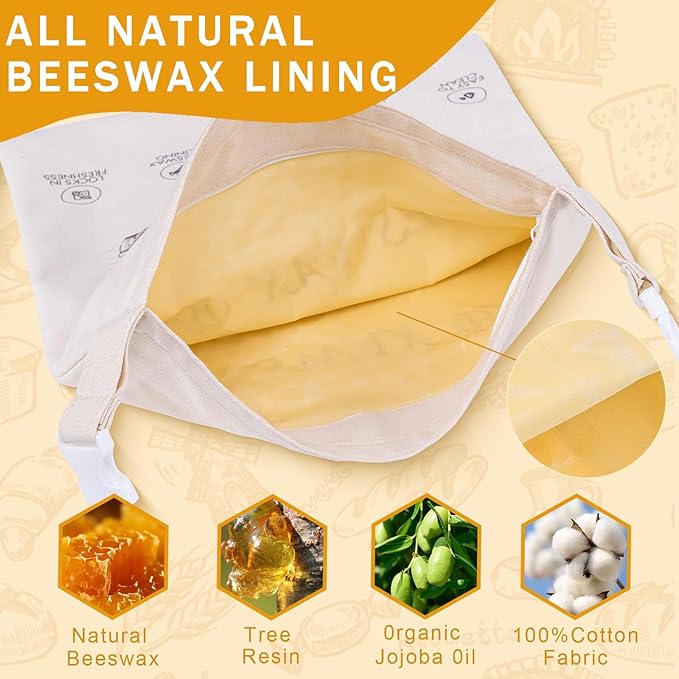 2-Pack Reusable Beeswax Bread Bags for Sourdough & Homemade Bread,Cotton Waxed Bags Keeps Fresh Longer(Ivory Loaf)