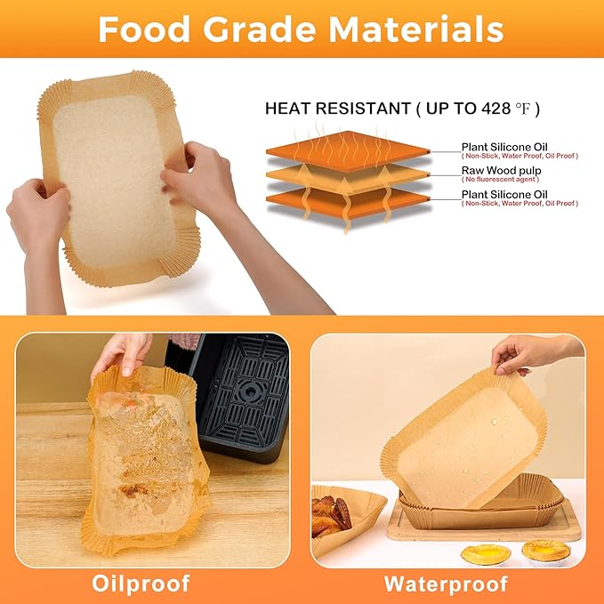 Vailnd Air Fryer Liners Disposable for Dual Basket, 100Pcs 8x5.5 Inch Rectangle Air Fryer Paper Liner for Ninja DZ201 DZ401, Chefman/COSORI 2-Basket Air Fryer, Oil Proof Parchment Paper
