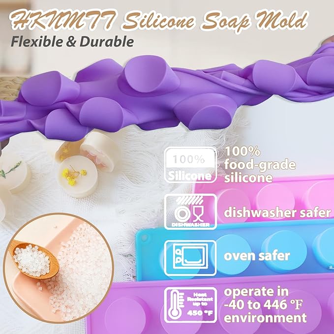 Soap Molds Silicone Round Cylinder 3 Packs 15 Cavities for Snacks Chocolate Candy Cookie Small Wax Melts Lotion Bars, Baking Circle Non-stick Tray Round Mold BPA Free Food Grade Homemade DIY