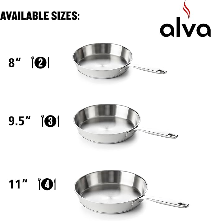 Alva Maestro 8" Premium Stainless Steel Frying Pan - 18/10 Professional Grade - PFAS/PFOA/PTFE Free - High Heat & Oven Safe - All Stovetop Compatible