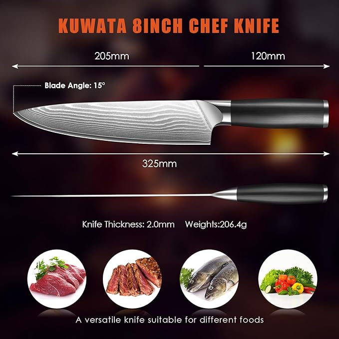 Damascus Chef Knife 8 Inch, Professional Japanese VG10 Damascus Steel Super Sharp Kitchen Knife, G10 Ergonomic Color Wooden Handle with Luxury Gift Box