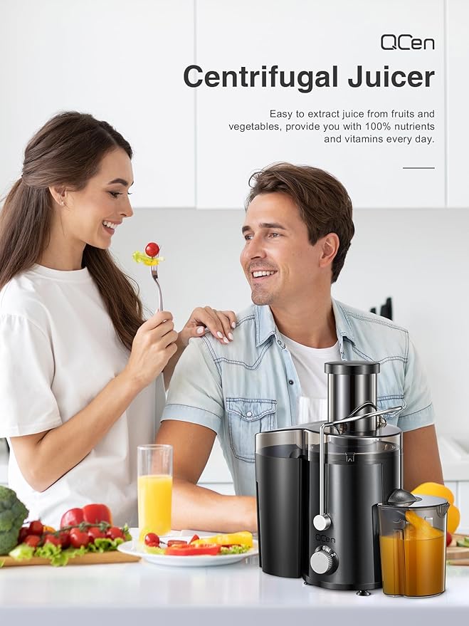 Juicer Machine, 800W Centrifugal Juicer Extractor with Wide Mouth 3” Feed Chute for Fruit Vegetable, Easy to Clean, Stainless Steel, BPA-free (Metallic Black)