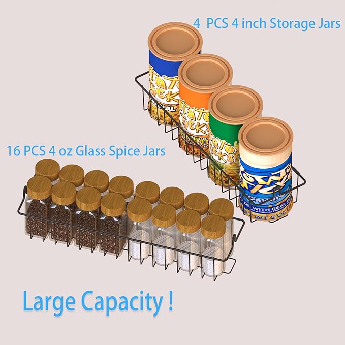 5-Tier Over The Door Pantry Organizers, Pantry Door Organizer and Storage with Adjustable Baskets,Heavy-Duty Metal Spice Rack,essential kitchen and home Shelves(Black)