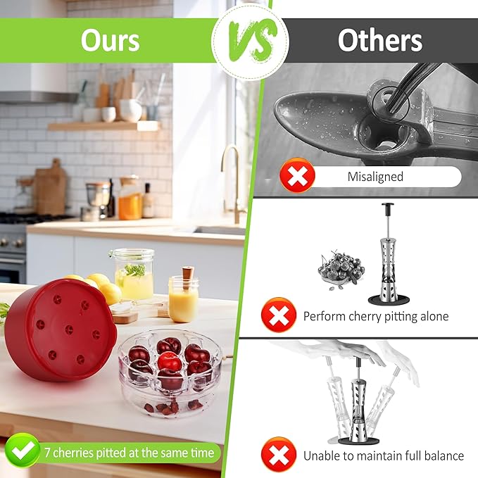 Cherry Pitter Tool, 7 Holes Multi Cherry Pitter Tool Pit Remover, 7-in-1 Cherry Seed Remover Quick, Portable Cherry Pitters Tool, Heavy-Duty Metal Cherry Core Pitter for Cherries Jam