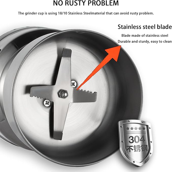 Electric Coffee Grinder,Multifunctional Coffee Bean Grinder,Food Grade 18/10 Stainless Steel Blades,Lightweight Design,Suitable for Beans,Spices and Herbs