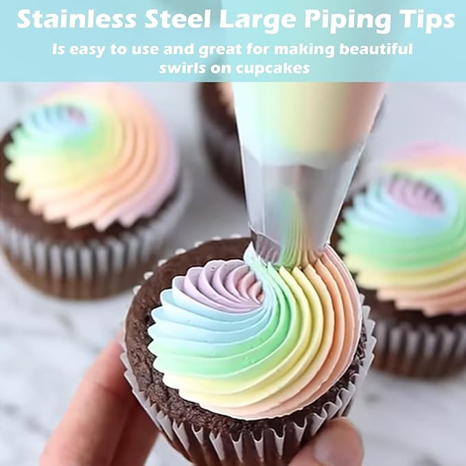 Hendiy 3 Pieces Churro Piping Tips, Stainless Steel 9FT Large Piping Tip Churro Maker Icing Tips, Pastry Tips for Cake Decorating Frosting Tip