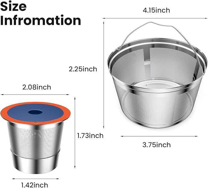 Reusable Coffee Filter For Keurig K Duo,Stainless Steel Reusable 8-12 Cup Basket for K-Duo Essentials and K Duo Brewers Makers, 2 Pack Reusable K Cups and 1 coffee filter