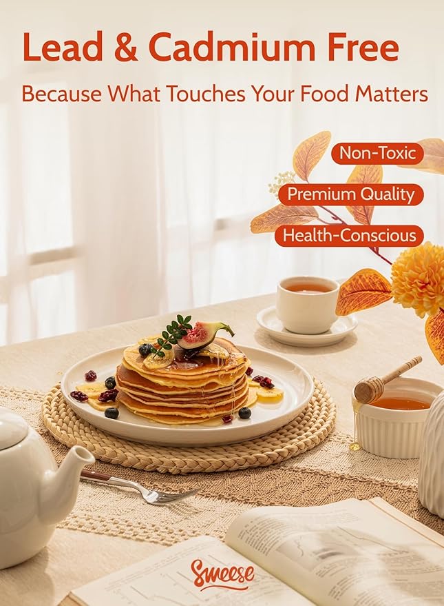 Sweese 10 Inch Porcelain Dinner Plates, White, Set of 6 - Microwave, Oven, Dishwasher Safe, Scratch-Resistant