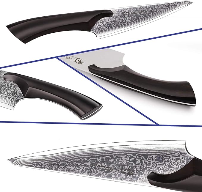 FINDKING 6 Inch Boning Knife, Damascus Steel Skinning Knife, Sharp Meat Knife for Bones (Cheetah Series, w/Ebony Wood Handle)