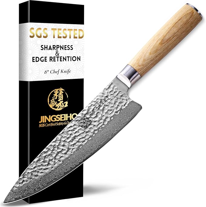 8" VG-10, 67-Layer Genuine Damascus Chef Knife, SGS Lab-Verified Sharpness & Edge Retention, Ergonomic Balanced Handle, Ideal for Home Use & Gifting