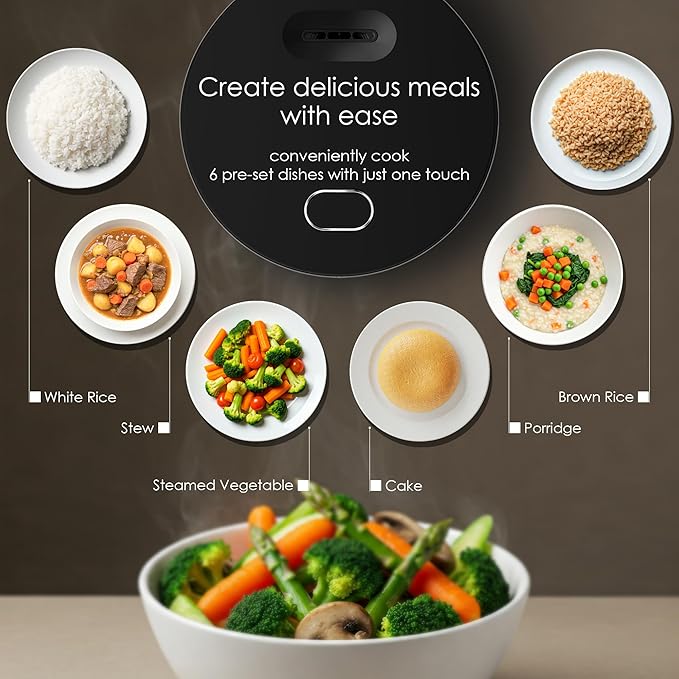 MAGiC COM Rice Cooker 4 Cup(Uncooked) 8 Cup(Cooked), Small Rice Cooker with Steamer, One Touch Healthy Cooking & Warmer, Slow Cooker with Nonstick Inner Pot, 24 Hour Delay Timer, Grain Cooker/Black