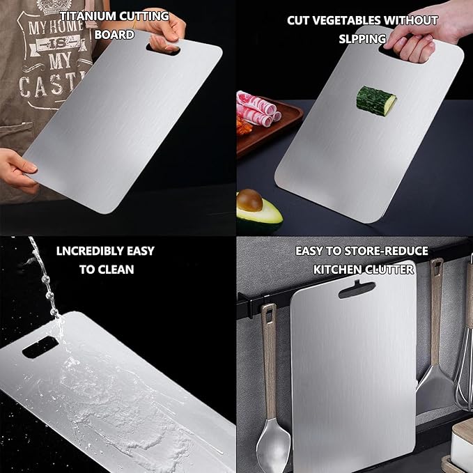 Titanium Cutting Boards For Kitchen, 3Pcs 100% Pure Cut Titanium Cutting Board, Food Grade Quality,Easy To Clean And Will Not Absorb Odors, Suitable For Kitchen Or Outdoor Camping