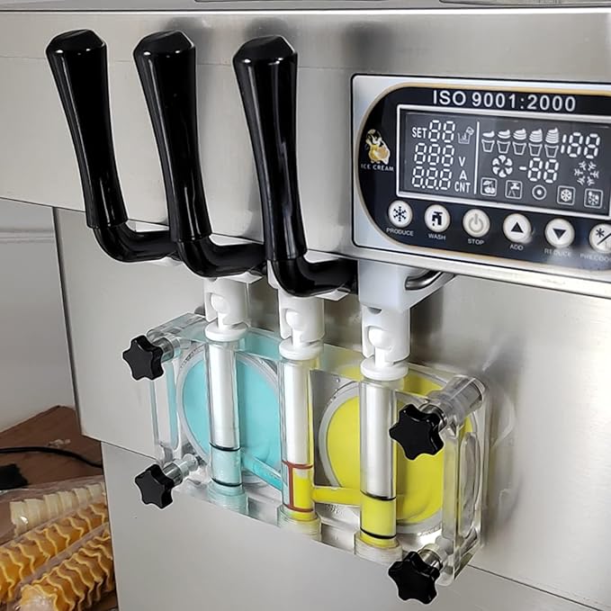 Kolice ETL Commercial 3 flavors soft ice cream machine,gelato yogurt ice cream machine-2+1 mixed flavors,upper tanks refrigerated,countertop,auto counting,auto washing