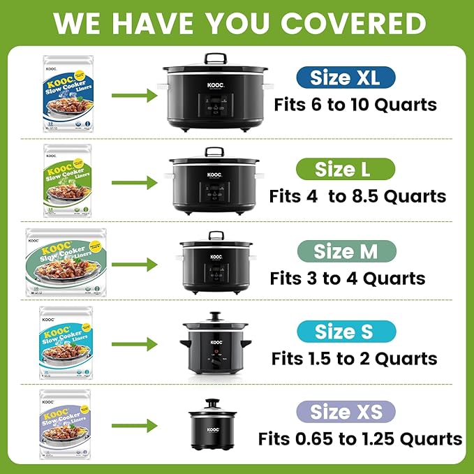 KOOC Slow Cooker Liners 13x21 inch 60 Count Large Size Disposable Plastic Bags Pot Liners Cooking Bags Fit 3QT to 8.5QT Pot BPA Free