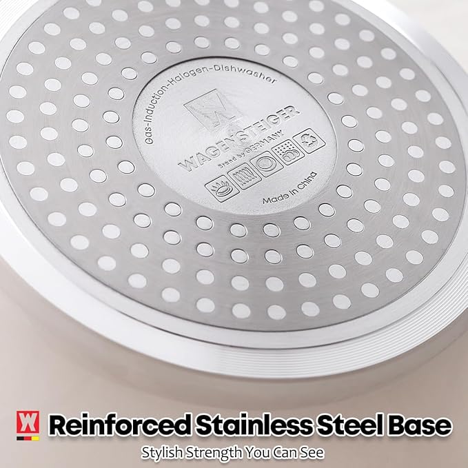 Large Size Aluminum Stock Pot with 7-Layered Ceramic Coating, Non-Stick Surface, Bakelite Stay-Cool Handles,Tempered Glass, Family Meal, Deep Design, 9.95Liter / 10.51Quarts