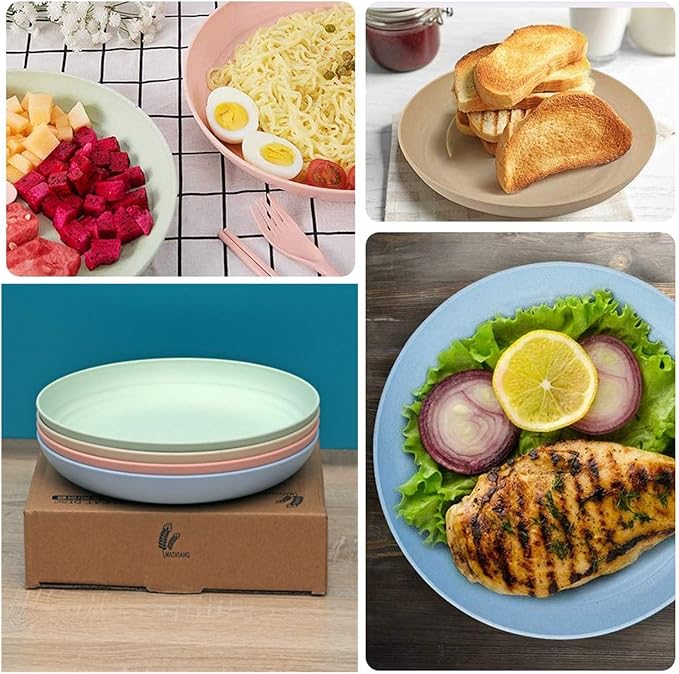 Wheat Straw Plates Lightweight Unbreakable Dinner Dishes Plates Set Dishwasher & Microwave Safe (Extra Large 8 Pack 10')