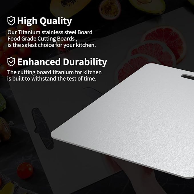 Titanium Cutting Board, Titanium Cutting Boards for Kitchen Double-Sided Stainless Steel Cutting Board Durable Non Toxic Food-Grade Chopping Board for Meat Vegetable Fruit(12"L x 8"W)