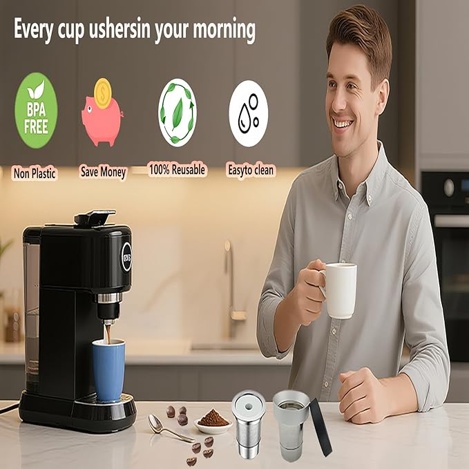 Stianless Steel Reusable K Cup Coffee Pods Compatible for K eurig 1.0 & 2.0 Coffee Maker Refillable K-eurig Coffee Filter with Aluminum Coffee Filling Tool, Reduction Waste,1 Pack (Silver)