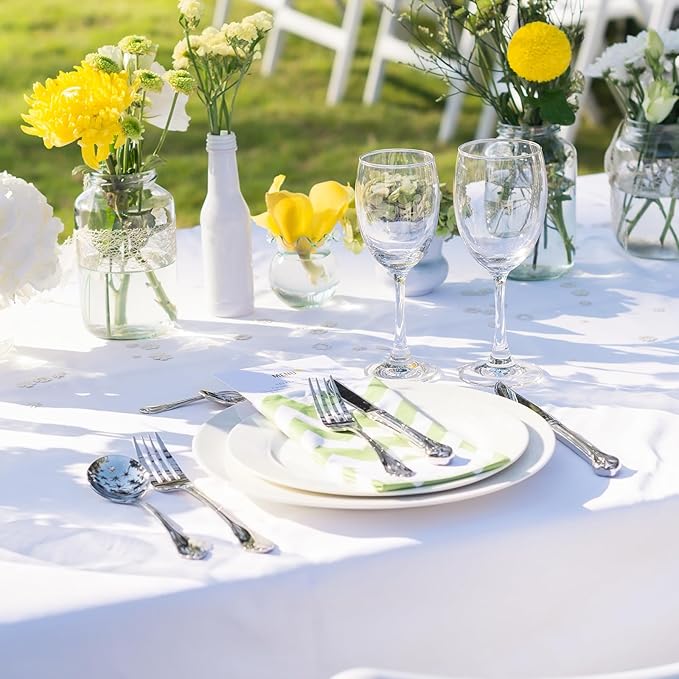 10 Pack White Square Tablecloths, 60 x 120 Inch Stain Resistant and Wrinkle Polyester Fabric Washable Table Clothes Cover for 6 Foot Table, Wedding, Reception Banquet, Birthday Party