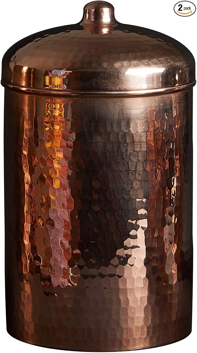 Sertodo Copper Kitchen Canisters | Polished, 2 Quart Capacity | Elegant Functional Storage | Hammer Polished for Shine & Durability | Eco-Friendly Recycled Copper | Timeless Elegance for Your Kitchen