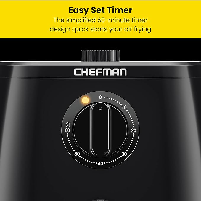 Chefman TurboFry 5-Quart Air Fryer, Integrated 60-Minute Timer for Healthy Cooking, Cook with 80% Less Oil, Adjustable Temperature Control, Nonstick Dishwasher-Safe Basket and Tray, Black