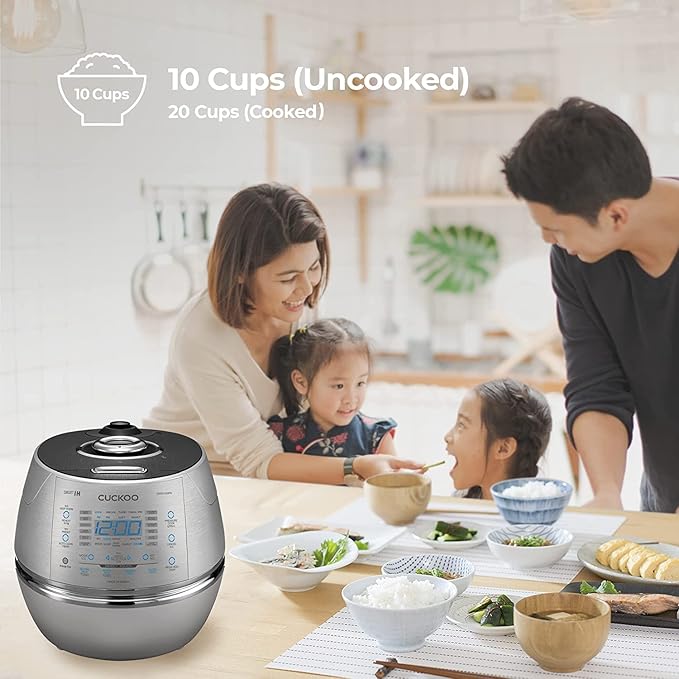 Cuckoo CRP-CHSS1009FN 10 Cup Induction Heating Pressure Rice Cooker, 19 Menu Options, Stainless Steel Inner Pot, Made in Korea, Silver