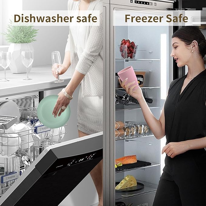 Wheat Straw Dishes Set for 4, Dinnerware Sets 16 piece, Unbreakable Plates, Bowls, Cups Sets for Kitchen Parties Camping RV - Multi-color