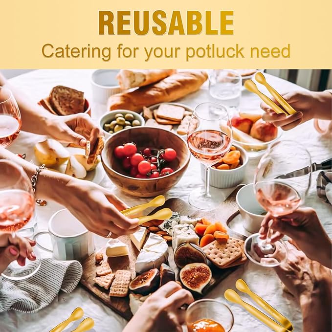 12 PCS Small Serving Tongs, 4.3" Mini Gold Tongs, Gold Kitchen Tongs for Serving Food, Coffee Bar, Tea Party, Desserts Party and Ice Bucket