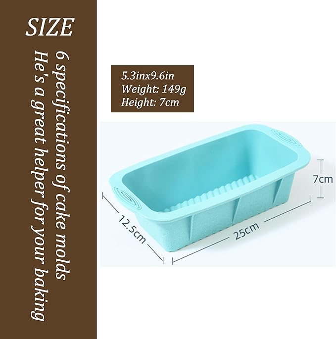 Thickened Silicone Bundt Cake Pan and Moldes Para Gelatinas, Heavy Duty Toast Cake Mold for Baking, BPA Free, Mint Green (Rectangle: 5.3inx9.6inx2.7in / 1Pcs)