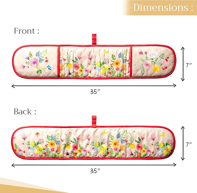 Maison d' Hermine Double Oven Mitts 100% Cotton 7"x35" Double Oven Mitt Heat Resistant BBQ Cooking Gloves with Loop, Baking, Grilling, Kitchen, Handling Hot Pans Spring Summer (Jardin D'Ete - Fog)