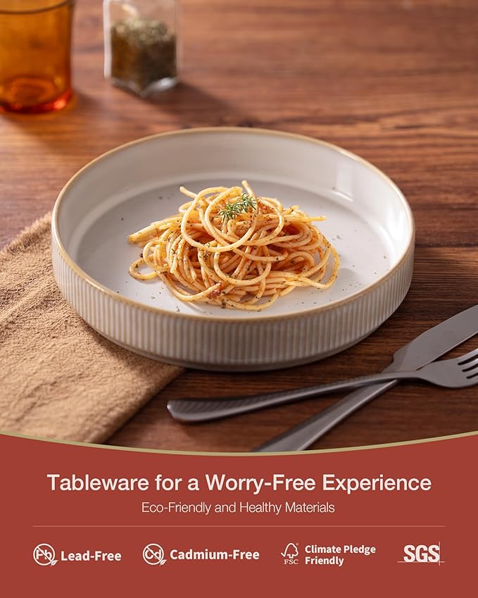 famiware Star 7.5" Pasta Bowls Set, Salad Bowl Set of 4, Double Reactive Glaze, Stackable, Ideal for Your Friend for Housewarming, Festivals, Cappuccino White