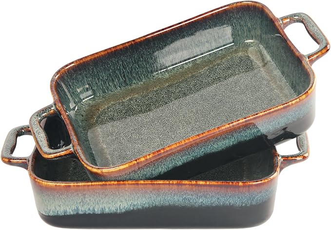 8" x 6" Porcelain Rectangular Casserole Dishes, 2 pieces Baking Dish for Oven, 1 QT Ceramic Lasagna Pans, Oven Safe Bakeware for Kitchen Cooking, Cake, Banquet and Dinner