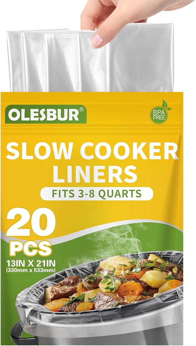 20 Count Slow Cooker Liners, 13"x21", Fits 3-8 Quarts, Disposable Pot Liners Compatible with Crockpot, Oval Large Size, BPA-Free Cooking Bags, Kitchen Accessories, Cook with Ease