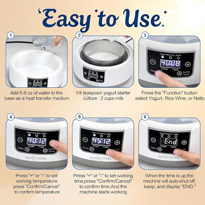 Genuine sealjoyous Yogurt Maker 1-36 hours multi-functional constant temperature yogurt machine,32-45 degrees adjustable, automatic digital LCD display 1.2 liters capacity (Standard no cup)