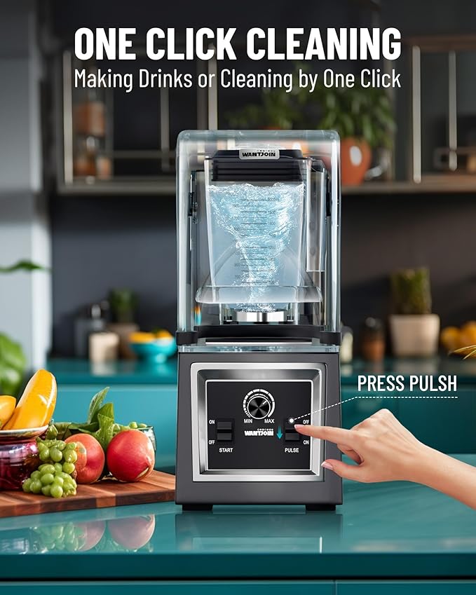 Wantjoin Blender for Smoothies - Soundproof & Quiet Commercial Blenders, Removable Shield, 2000W Watte, 67 Oz Capacity - Perfect for Kitchen, Fruits, Shakes, Smoothies, and Frozen Drinks(Gray)