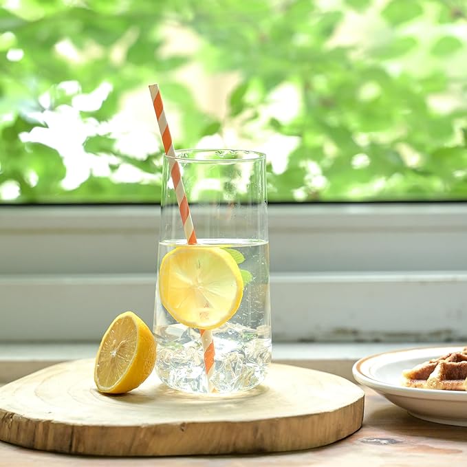 Water Glasses Set of 6, 17.5oz Large Drinking Glasses, Clear Crystal Lightweight Glass cups, Glassware Set for Juice,Iced Tea,Mojito,kitchen and bar,Gifts