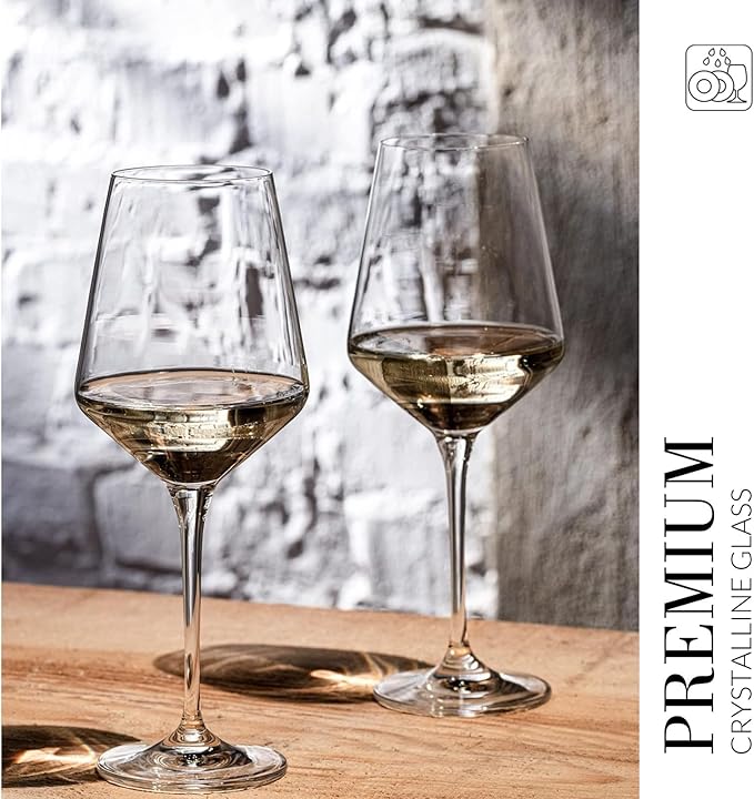 Krosno Large White Wine Glass | Set of 4 | 13.2 oz | Avant-garde Collection | Perfect for Home, Restaurants and Parties | Dishwasher Safe | Lead-Free Crystal Glass