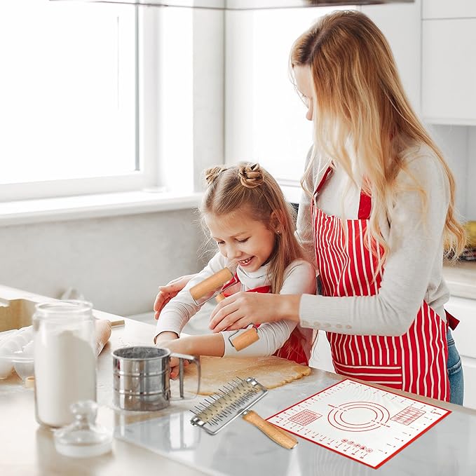 3pcs Pizza Tool Set, Include Pizza Docker, Pizza Dough Roller and Silicone Baking Mat, Dough Docker, Non Slip Baking Mat, Wooden Rolling Pin for Pizza, Cookie, Pie, Pastry, Bread