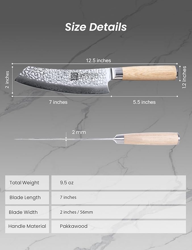 7" 67-Layer Genuine Damascus Santoku Knife, SGS Lab-Verified Sharpness & Edge Retention, Ergonomic Balanced Handle, Ideal for Home Use & Gifting