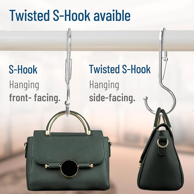 10-Pack Metal S Hooks for Hanging – Heavy-Duty S-Shaped Hook with Safety Buckle – Fits Bars up to 0.8 In – Anti-Drop S-Hooks for Kitchen, Bathroom, Closet & Pot Racks – Silver (Medium)