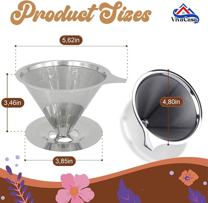 Reusable Pour Over Coffee Filter & Tea Infuser Set – Stainless Steel Cone Dripper & Loose Leaf Tea Ball – Eco-Friendly, Ideal for French Press, Cold Brew & More