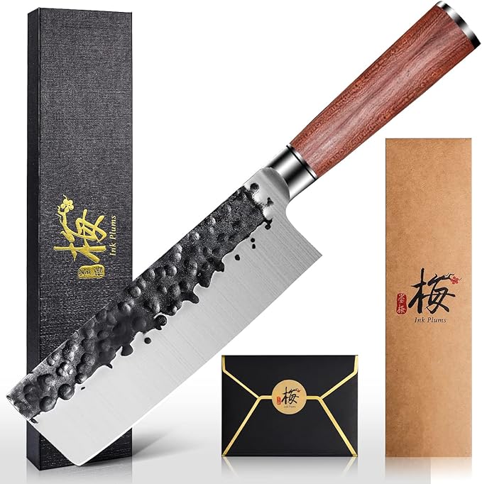 6.5 Inch Nakiri Knife, Asian Usuba Knife, Stainless Steel With Hand-forged, Brazilian Rosewood Handle and Gift Box for Family & Restaurant