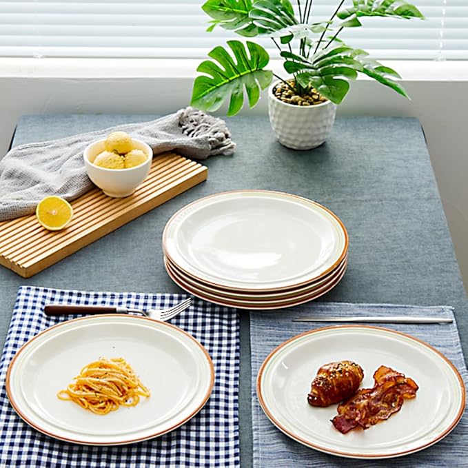 10.5-inch Porcelain Dinner Plate Set of 6 - Microwave, Oven and Dishwasher Safe, Scratch Resistant. (Cozy Orange)