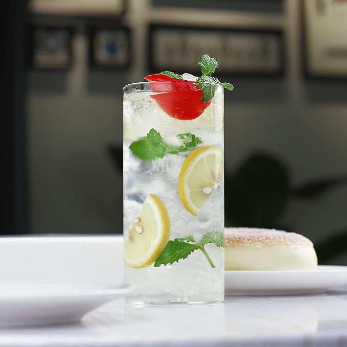 LUXU Drinking Glasses 13 oz, Thin Highball Glasses Set of 4,Elegant Bar Glassware For Water, Juice, Beer, Drinks, and Cocktails and Mixed Drinks,Lead-Free Pint Glasses,Glass Drink Tumblers