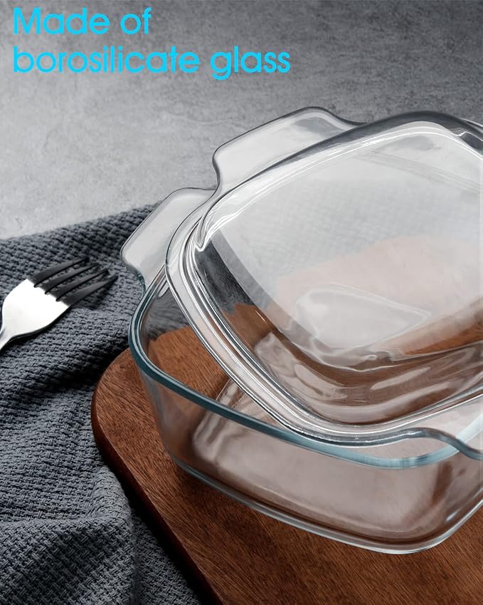 NUTRIUPS 1L Glass Square Casserole Dish with Lid, Mini Glass Casserole Cookware