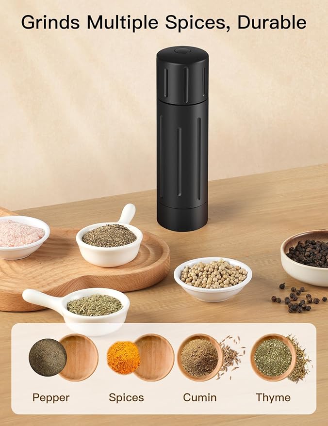 Pepper Grinder Mill, Professional Grade Aluminum Manual Pepper Mill, Refillable High Output Heavy Duty Pepper Grinder with Adjustable Coarseness, Stainless Steel Blade, Lock Button Design
